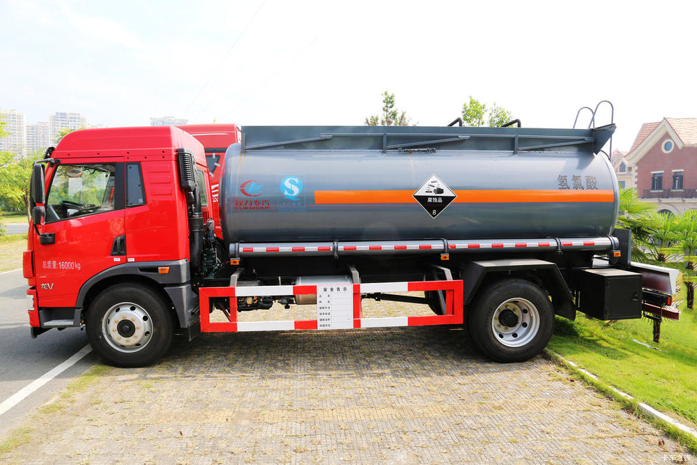 FAW Jiefang LongV HCl Tank Truck - Full Side Profile with Hazmat Labels
